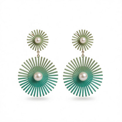 Green Enamel and Pearl Silver-Plated Abstract Botanical Drop Earrings, silver drop earrings for women, side view