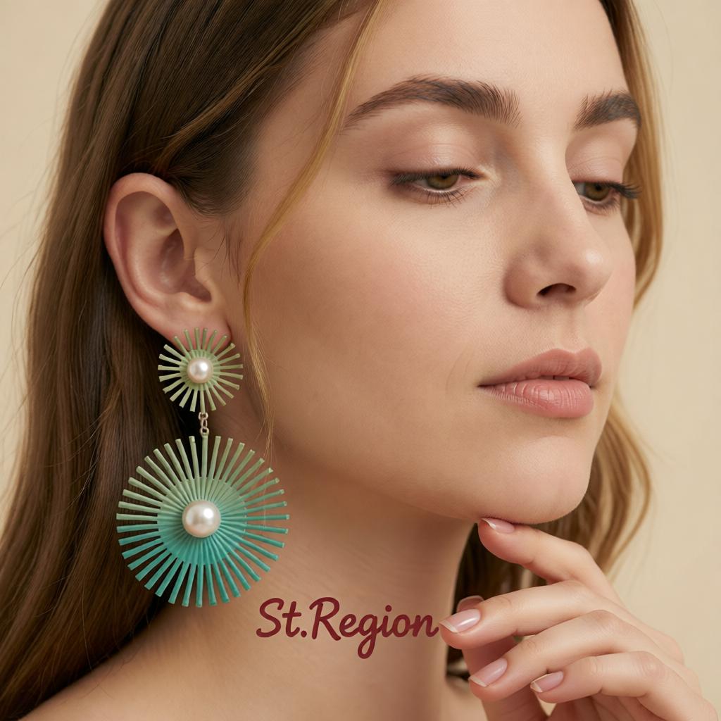 Green Enamel and Pearl Silver-Plated Abstract Botanical Drop Earrings, silver drop earrings for women, styled look