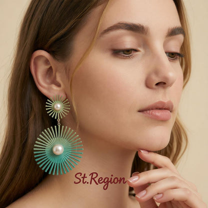 Green Enamel and Pearl Silver-Plated Abstract Botanical Drop Earrings, silver drop earrings for women, styled look