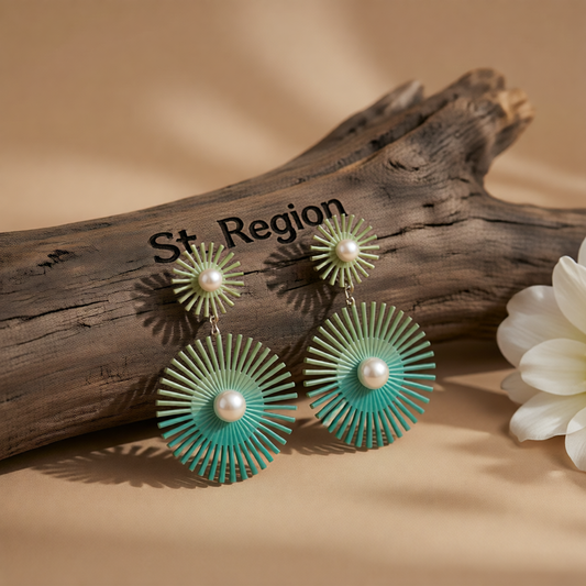 Green Enamel & Pearl Silver-Plated Abstract Botanical Drop Earrings