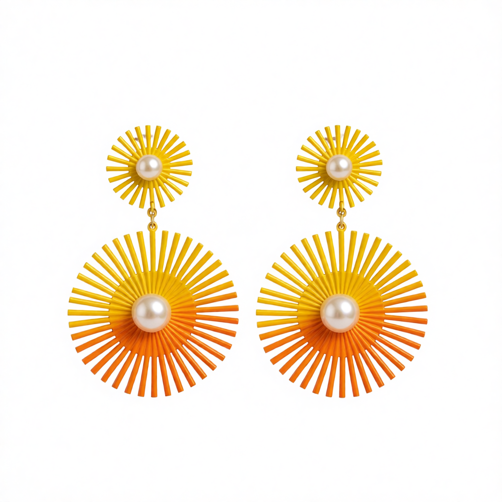 Yellow Enamel & Pearl Abstract Botanical Drop Earrings