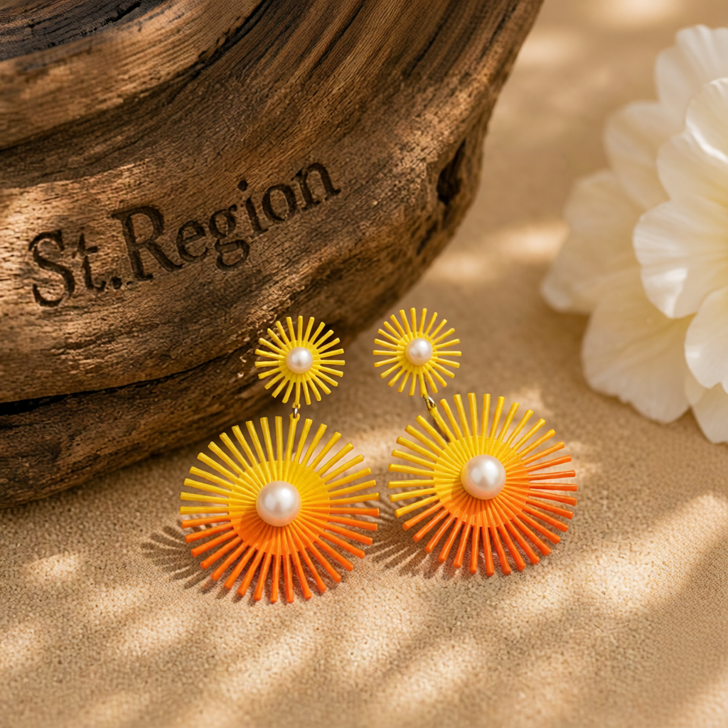 Yellow Enamel & Pearl Abstract Botanical Drop Earrings