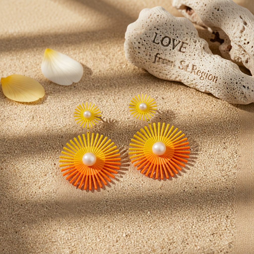 Yellow Enamel & Pearl Abstract Botanical Drop Earrings
