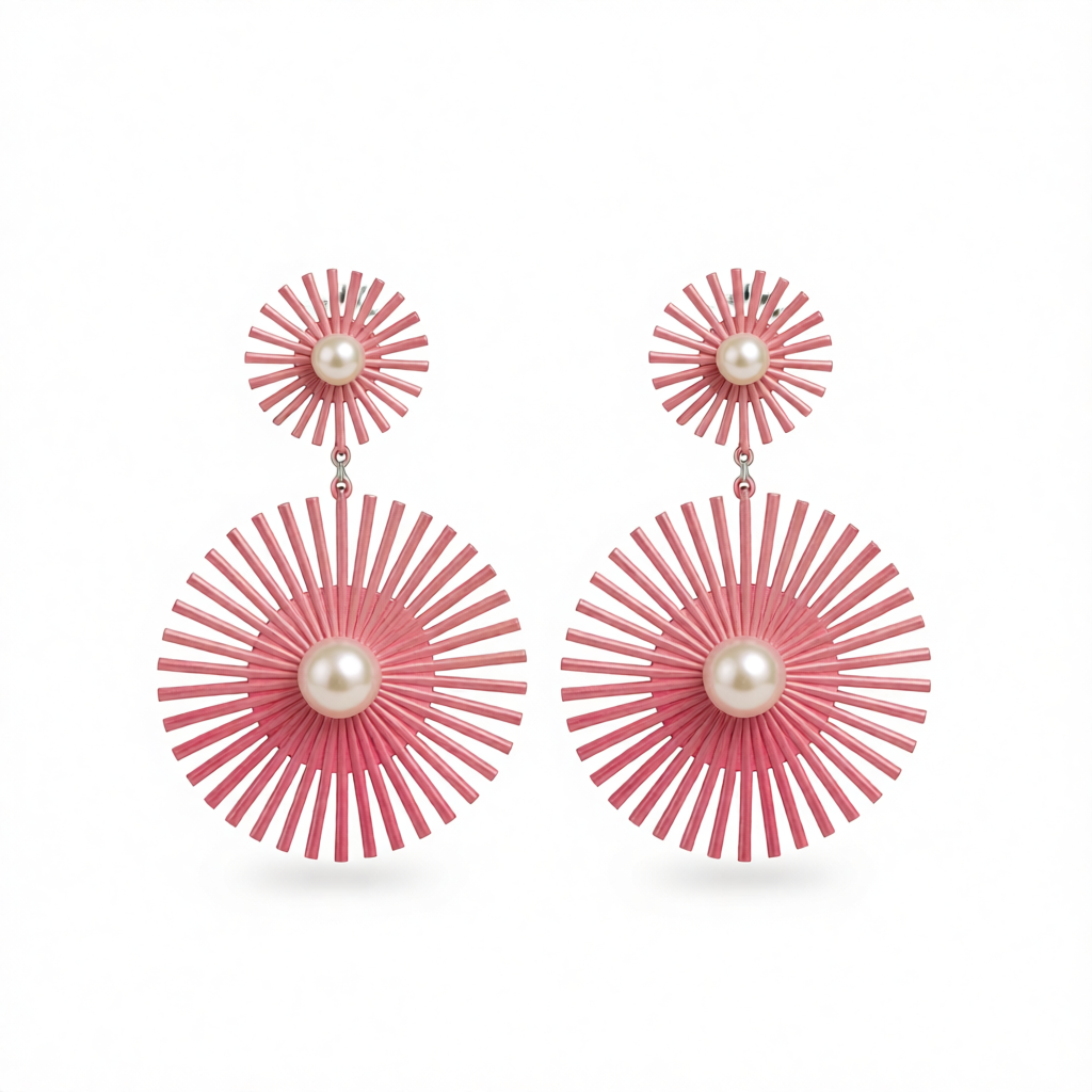 Pink Enamel & Pearl Abstract Botanical Drop Earrings