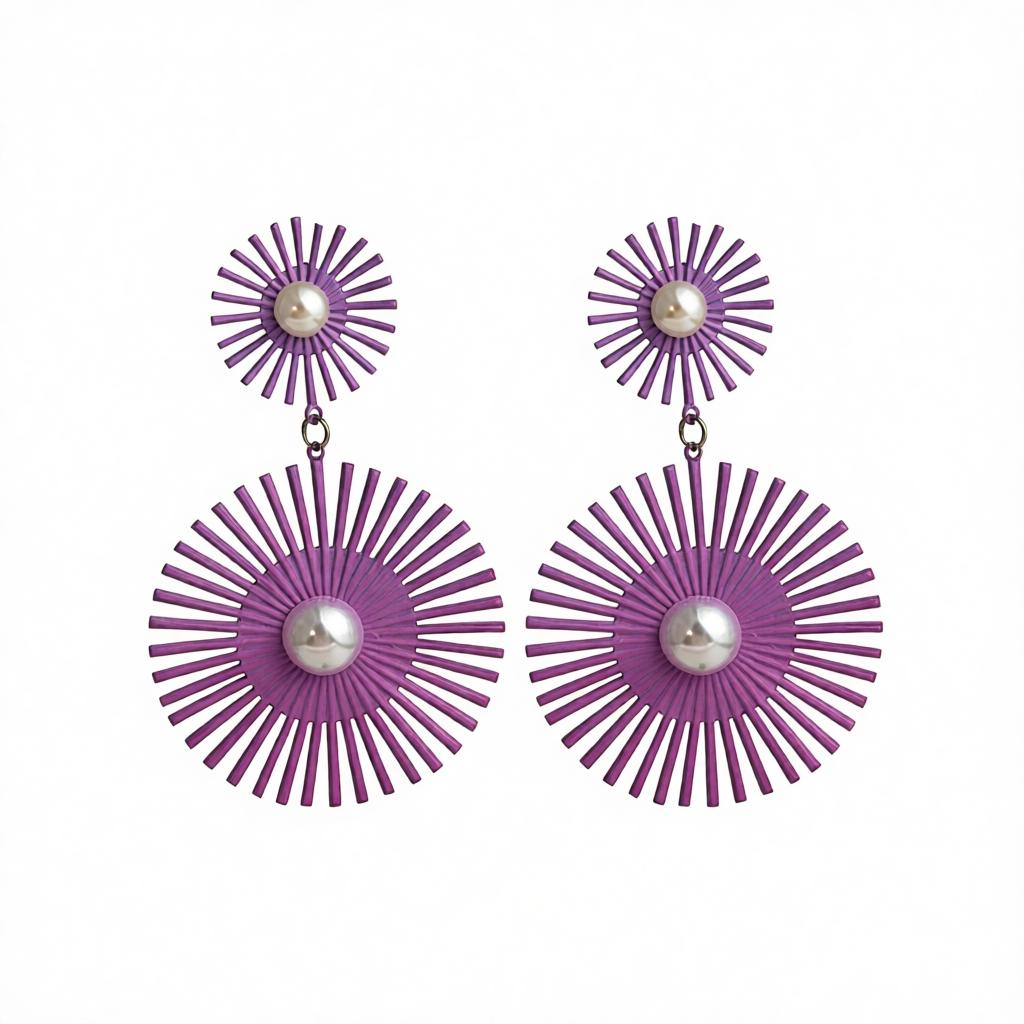 Purple Enamel and Pearl Abstract Botanical Drop Earrings, drop earrings for women, botanical inspired, side view