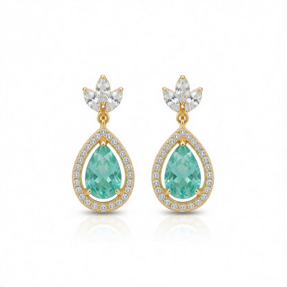 Blue Crystal and Cubic Zirconia Halo Teardrop Earrings, drop earrings for women, dainty minimalist design, side view