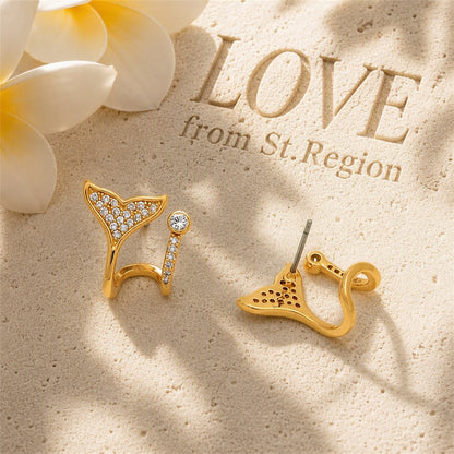 Cubic Zirconia and 18K Gold-Plated Fishtail Stud Earrings, gold stud earrings for women, everyday style, lifestyle look