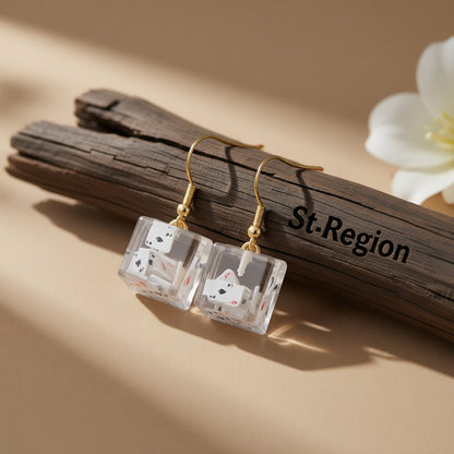 Clear Resin and 18K Gold-Plated Joker Cube Drop Earrings, gold drop earrings for women, everyday style, front view