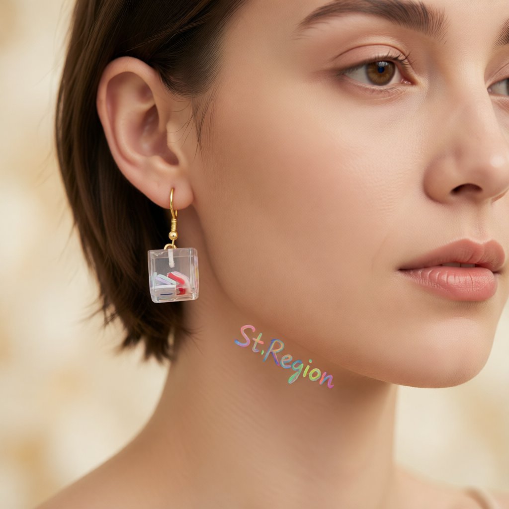 Clear Resin and 18K Gold-Plated Letter Cube Drop Earrings, gold drop earrings for women, styled look
