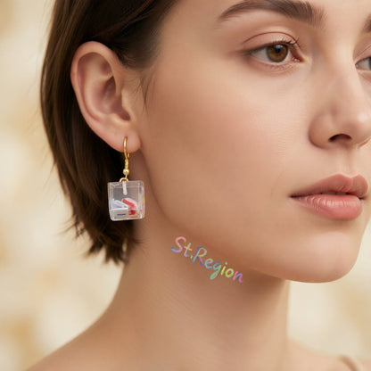 Clear Resin and 18K Gold-Plated Letter Cube Drop Earrings, gold drop earrings for women, styled look