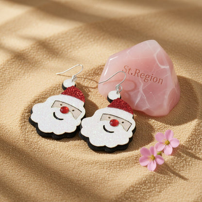Red and White Glitter Santa Drop Earrings, drop earrings for women, botanical inspired, detail close-up