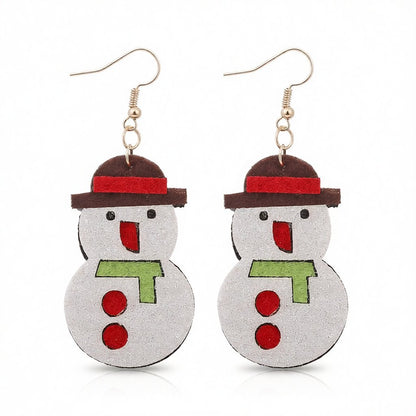 White Felt and 18K Gold-Plated Glitter Snowman Drop Earrings, gold drop earrings for women, botanical inspired, side view