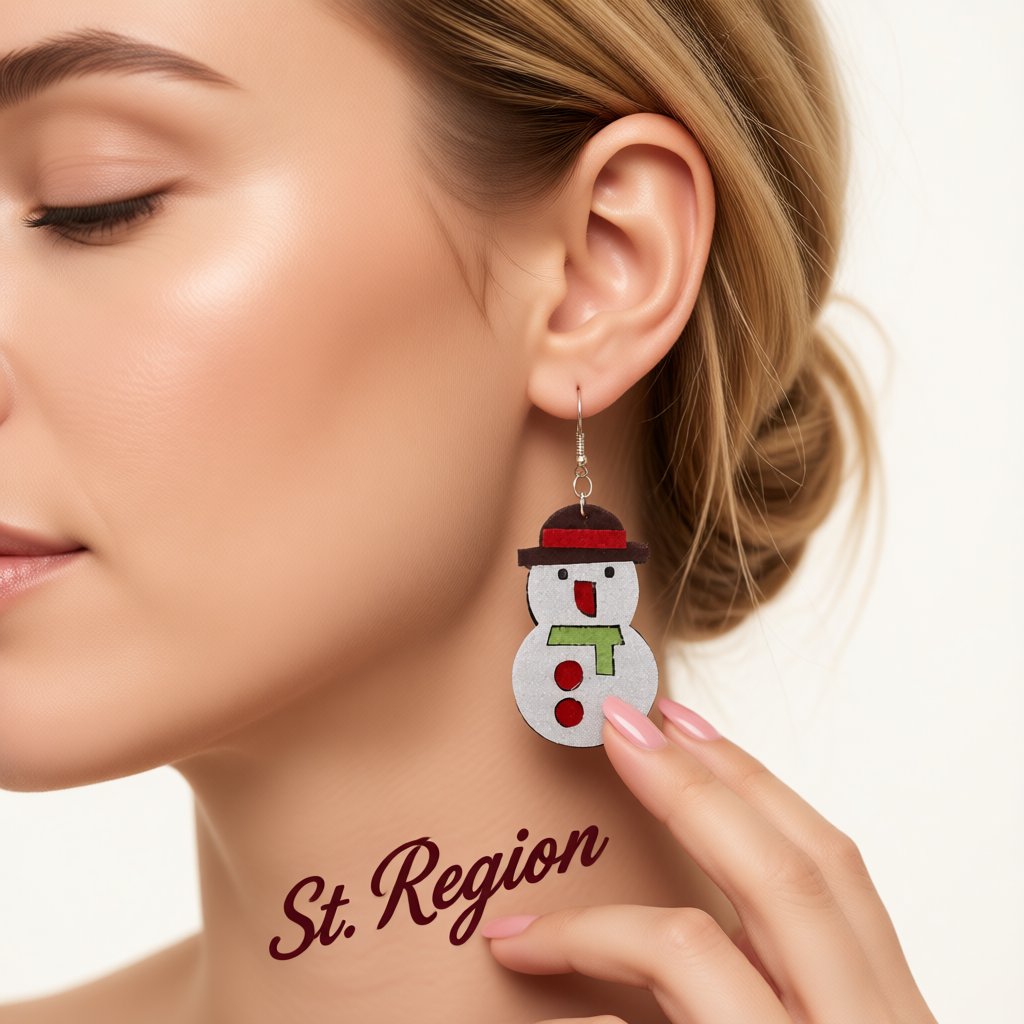 White Felt and 18K Gold-Plated Glitter Snowman Drop Earrings, gold drop earrings for women, botanical inspired, styled look