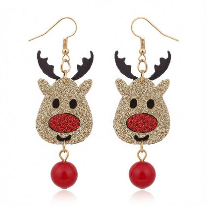 Brown and Red Glitter Reindeer Drop Earrings, drop earrings for women, everyday style, side view