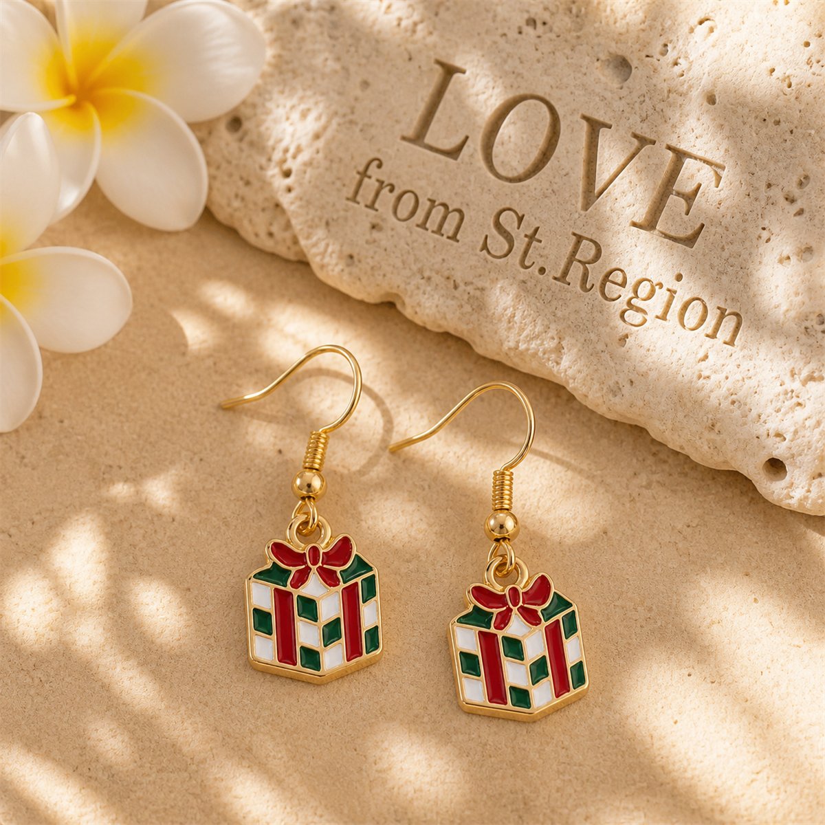 Red and White Gift Box Drop Earrings, drop earrings for women, elegant gift for her, lifestyle look