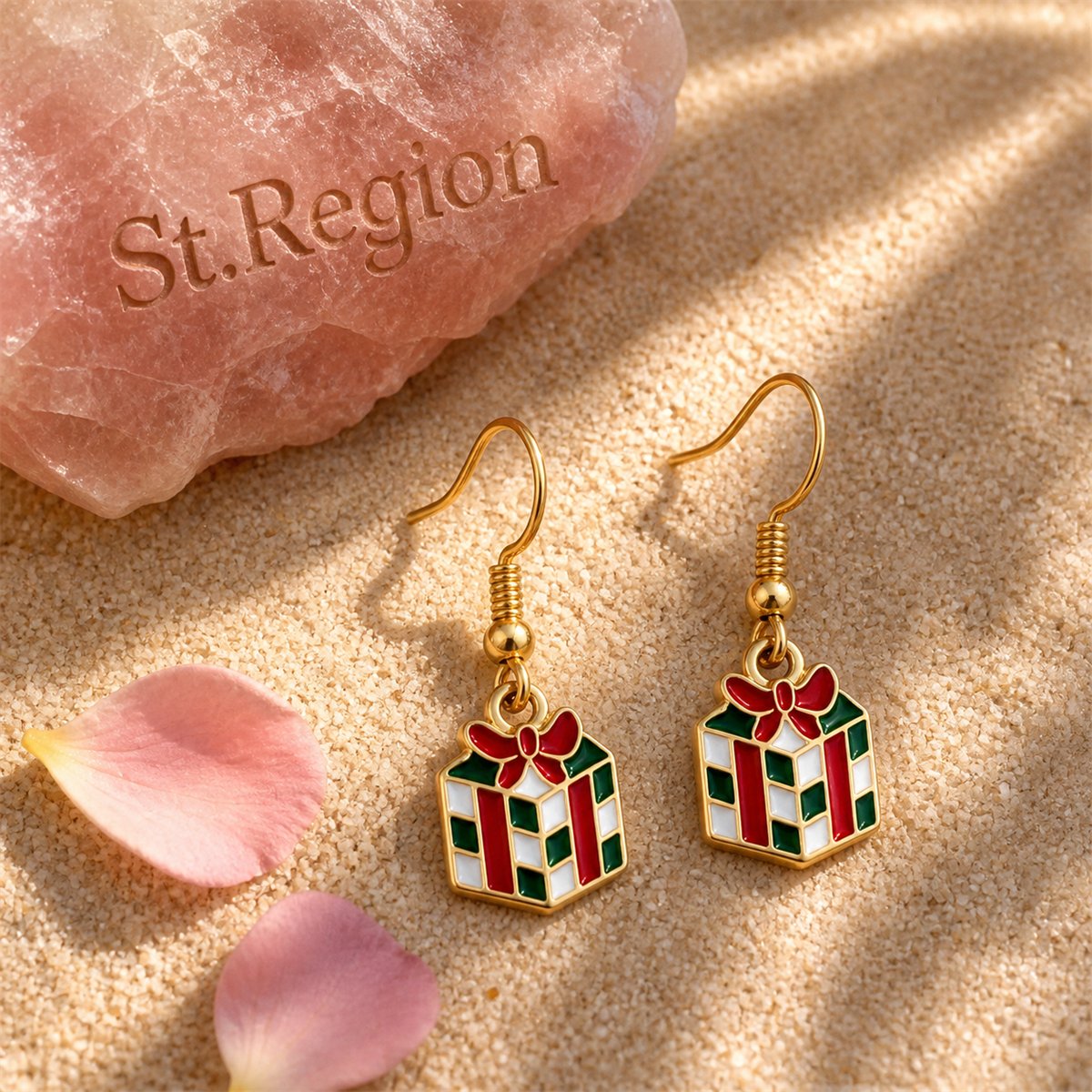 Red and White Gift Box Drop Earrings, drop earrings for women, elegant gift for her, detail close-up