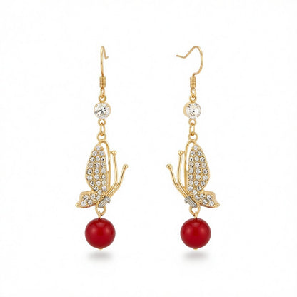 Red Resin and Cubic Zirconia 18K Gold-Plated Butterfly Drop Earrings, gold drop earrings for women, side view
