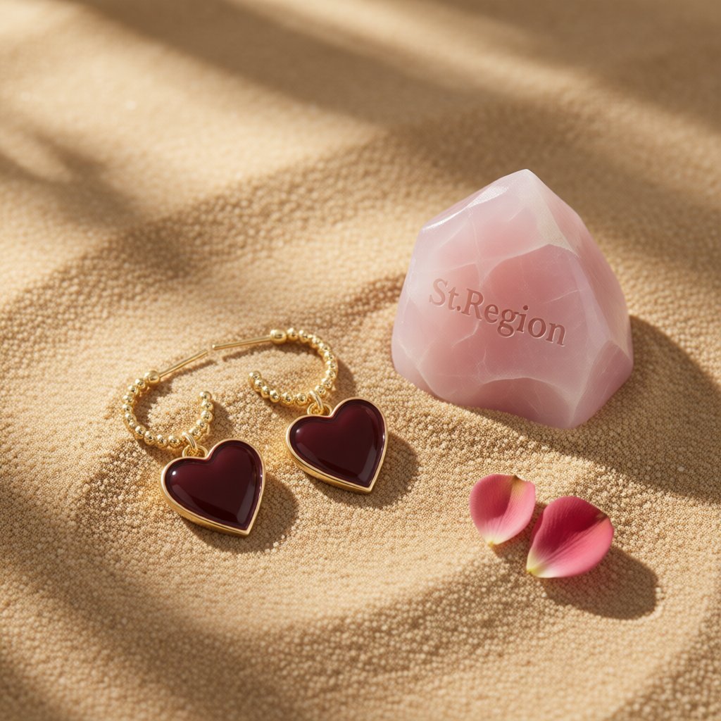 Wine Red Enamel and 18K Gold-Plated Heart Huggie Earrings, gold huggie earrings, elegant gift for her, detail close-up