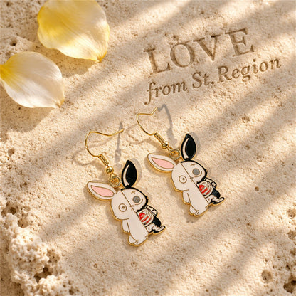 White Enamel and 18K Gold-Plated Rabbit Drop Earrings, gold drop earrings for women, dainty minimalist design, lifestyle look