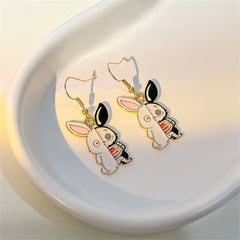 White Enamel & 18K Gold-Plated Rabbit Drop Earrings