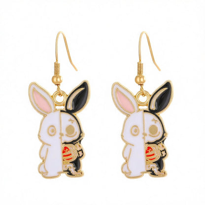 White Enamel and 18K Gold-Plated Rabbit Drop Earrings, gold drop earrings for women, dainty minimalist design, side view