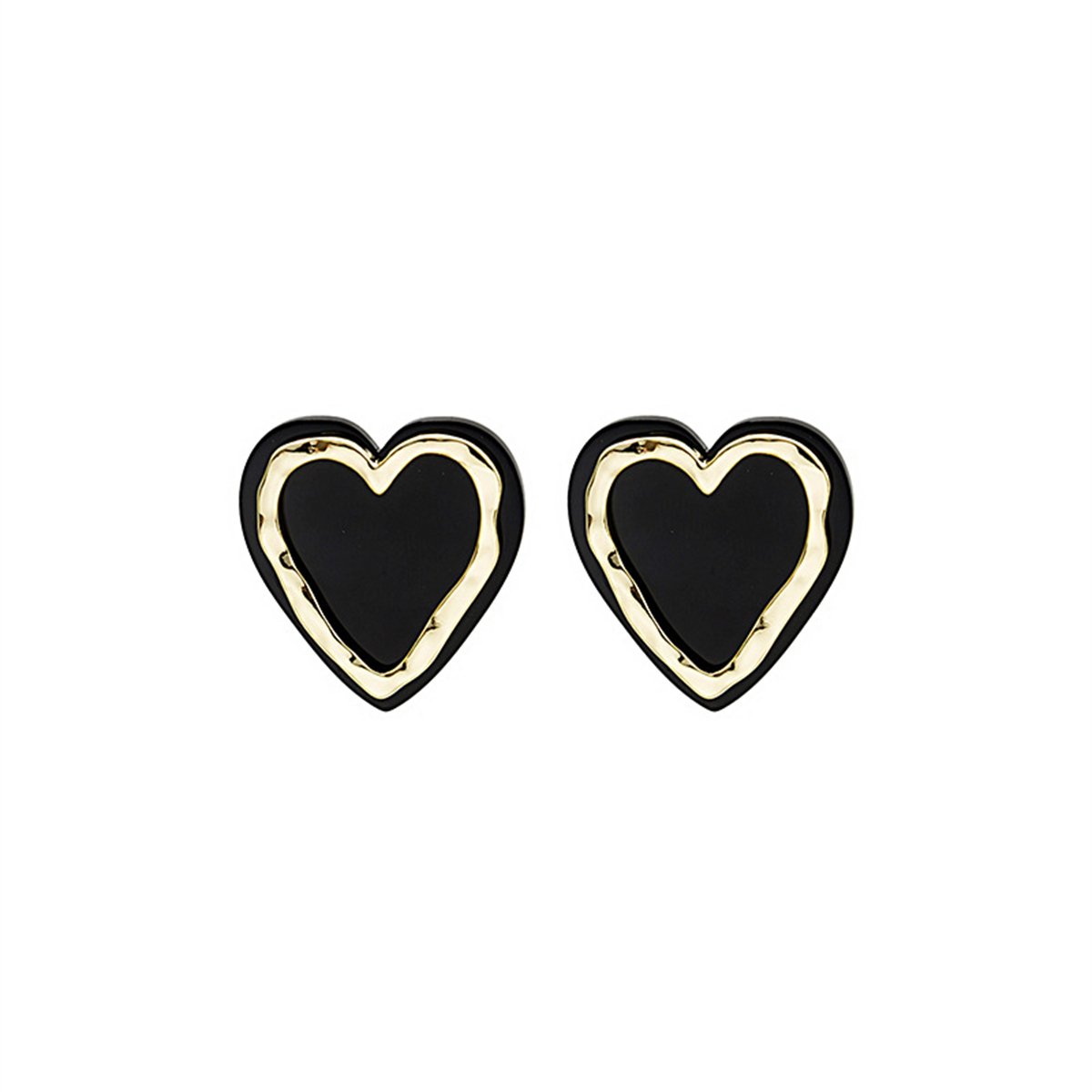 Black Acrylic and 18K Gold-Plated Heart Stud Earrings, gold stud earrings for women, dainty minimalist design, side view