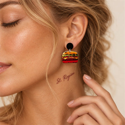 Red Acrylic and Silver-Plated Hamburger Drop Earrings, silver drop earrings for women, everyday style, styled look