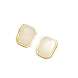 White Resin & 18k Gold-Plated Rectangle Stud Earrings