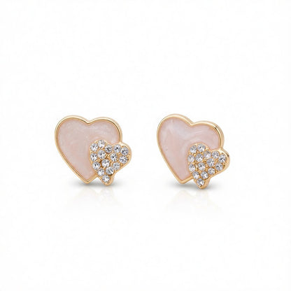 Cubic Zirconia and White Enamel Stacked Heart Stud Earrings, stud earrings for women, everyday style, side view