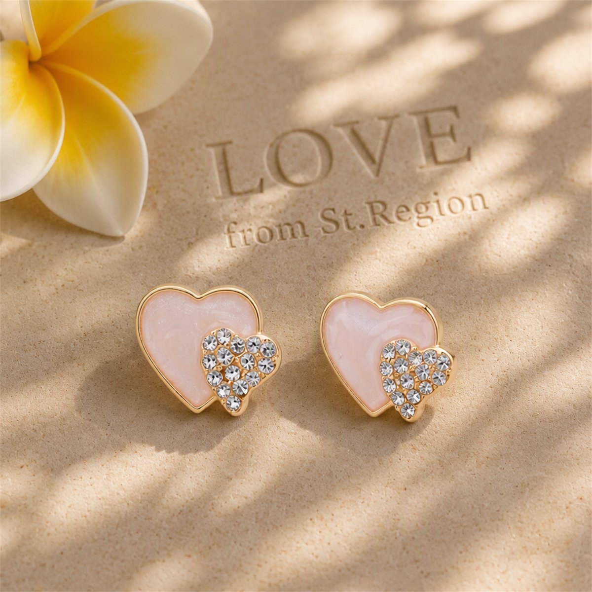 Cubic Zirconia and White Enamel Stacked Heart Stud Earrings, stud earrings for women, everyday style, lifestyle look
