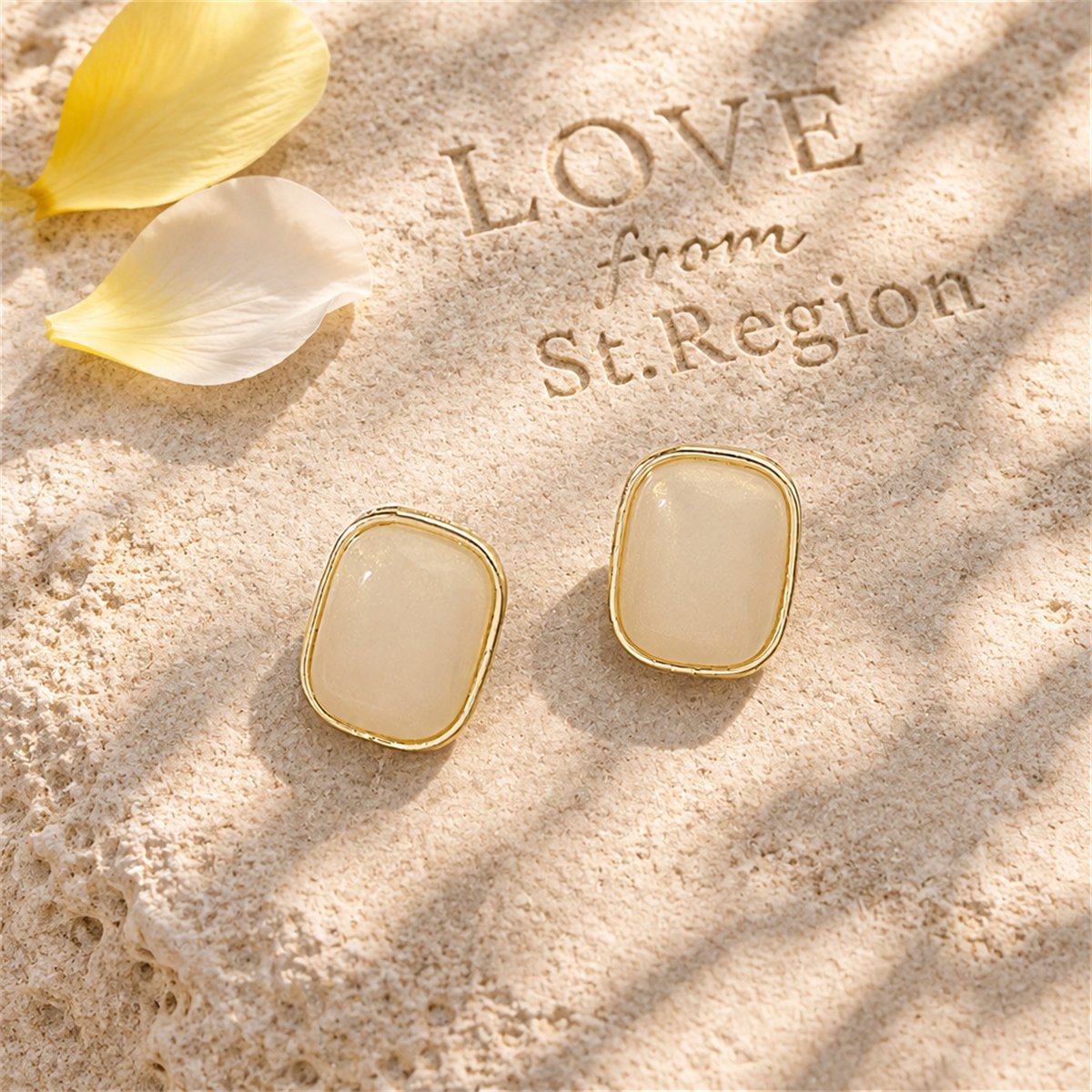 Pink Resin and 18K Gold-Plated Rectangle Cushion Stud Earrings, gold stud earrings for women, lifestyle look