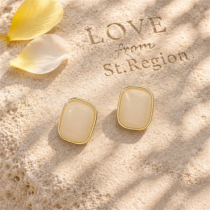 Pink Resin and 18K Gold-Plated Rectangle Cushion Stud Earrings, gold stud earrings for women, lifestyle look