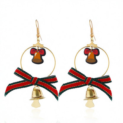 Red and Green Bell Bow Circle Drop Earrings, drop earrings for women, botanical inspired, side view