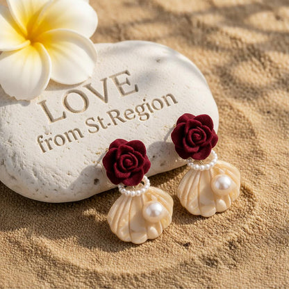 Pearl and Nylon Silver-Plated Rose Shell Drop Earrings, silver drop earrings for women, lifestyle look