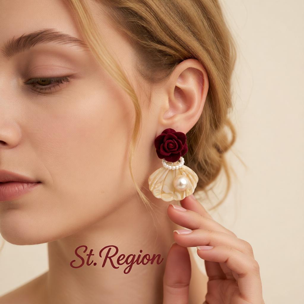 Pearl and Nylon Silver-Plated Rose Shell Drop Earrings, silver drop earrings for women, dainty minimalist design, styled look