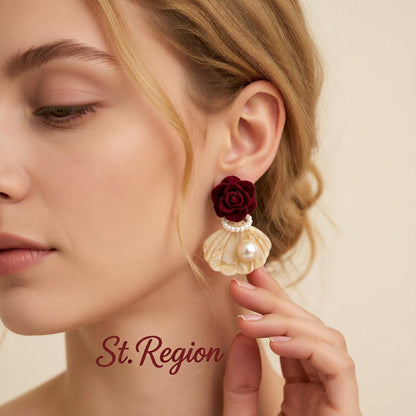 Pearl and Nylon Silver-Plated Rose Shell Drop Earrings, silver drop earrings for women, dainty minimalist design, styled look