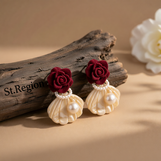 Pearl & Nylon Silver-Plated Rose Shell Drop Earrings