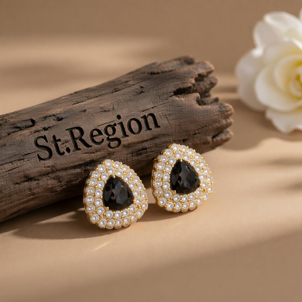 Gray Crystal and Cubic Zirconia Triangle Stud Earrings, cubic zirconia stud earrings for women, front view