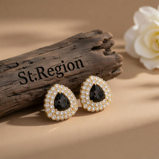 Gray Crystal & Cubic Zirconia Triangle Stud Earrings