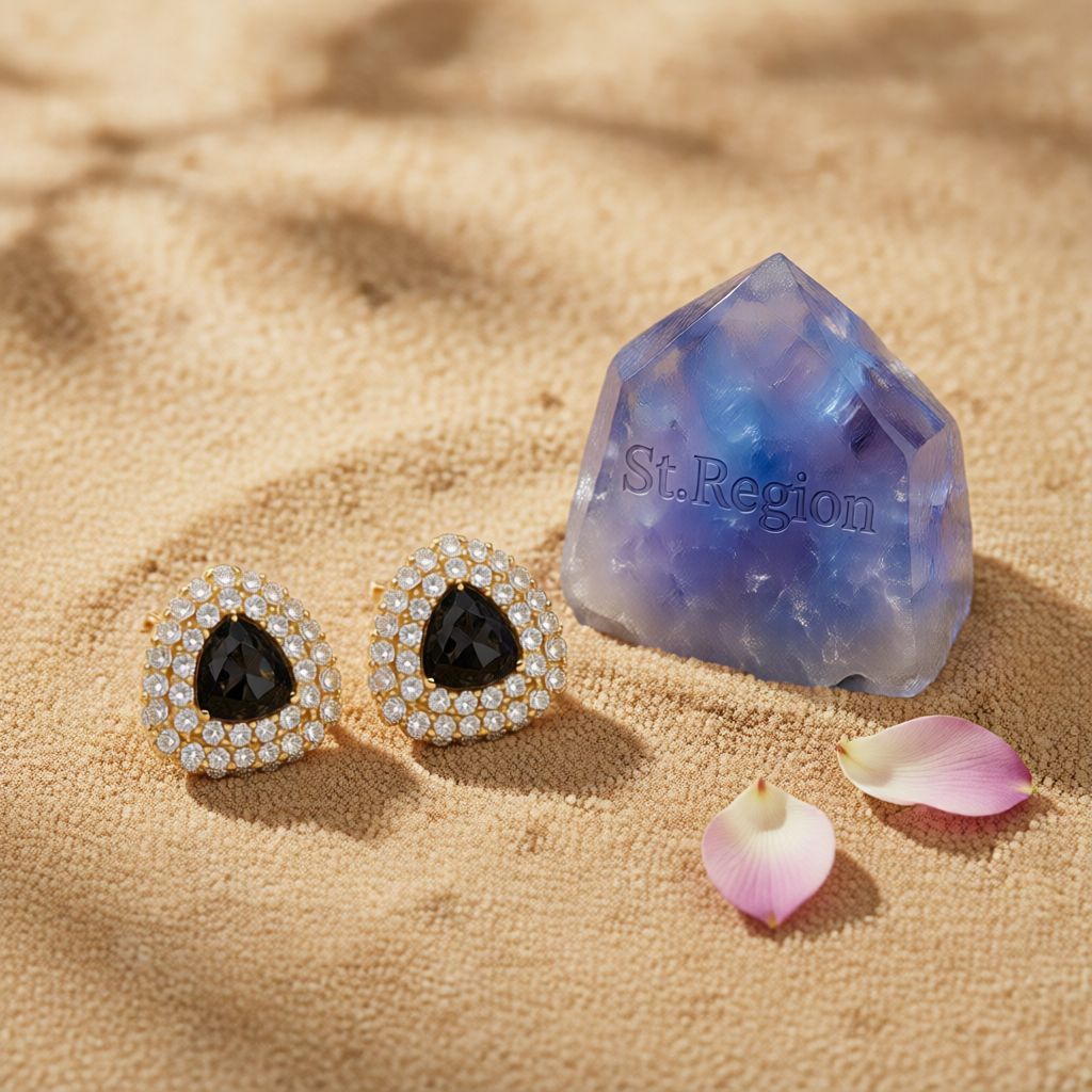 Gray Crystal & Cubic Zirconia Triangle Stud Earrings