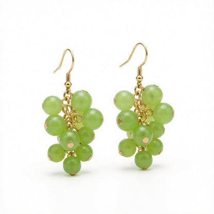 Jade and 18K Gold-Plated Grape Earrings, gold drop earrings for women, dainty minimalist design, side view