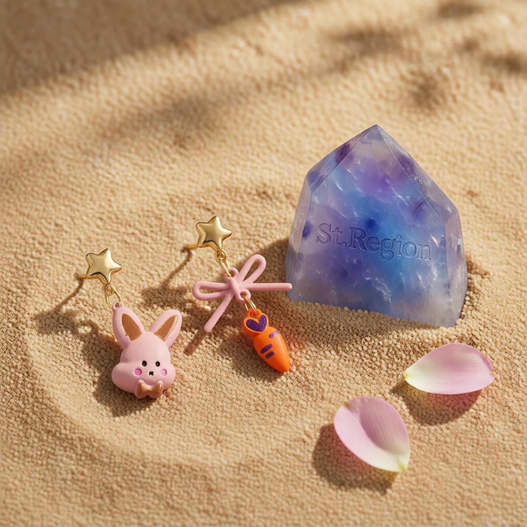 Pink & Orange Enamel Star Rabbit Carrot Drop Earrings