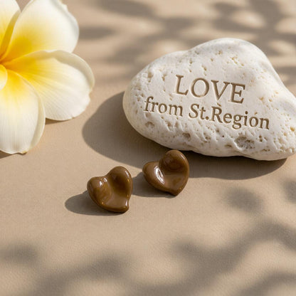 Brown Enamel and Silver-Plated Uneven Heart Stud Earrings, cubic zirconia stud earrings for women, lifestyle look