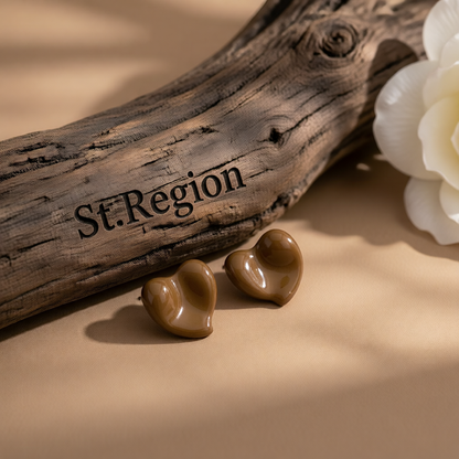 Brown Enamel & Silver-Plated Uneven Heart Stud Earrings
