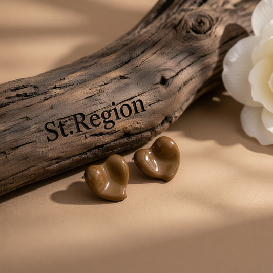 Brown Enamel & Silver-Plated Uneven Heart Stud Earrings