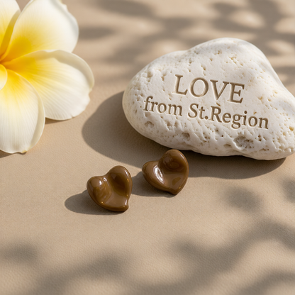 Brown Enamel & Silver-Plated Uneven Heart Stud Earrings