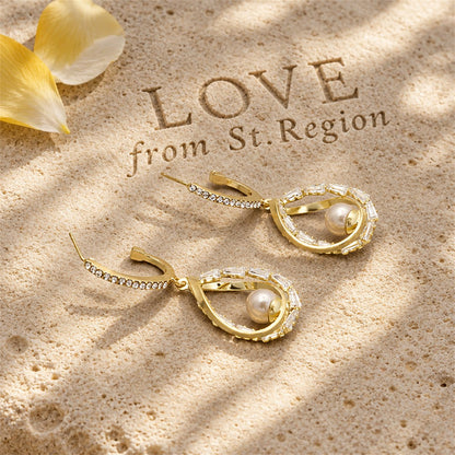 Pearl and Cubic Zirconia 18K Gold-Plated Stacked Teardrop Earrings, gold huggie earrings, everyday style, lifestyle look
