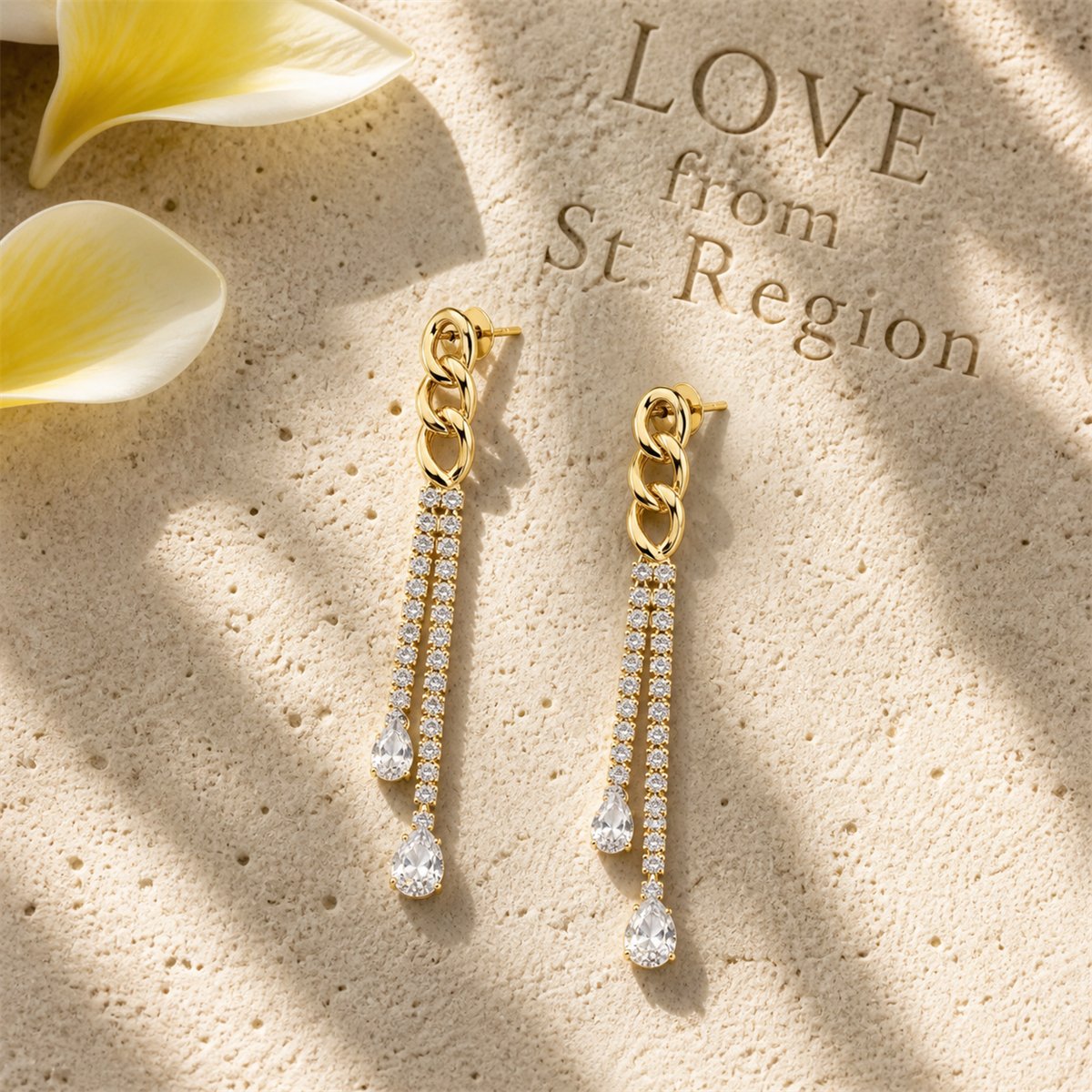 Cubic Zirconia and Crystal 18K Gold-Plated Chain Tassel Drop Earrings, gold drop earrings for women, lifestyle look