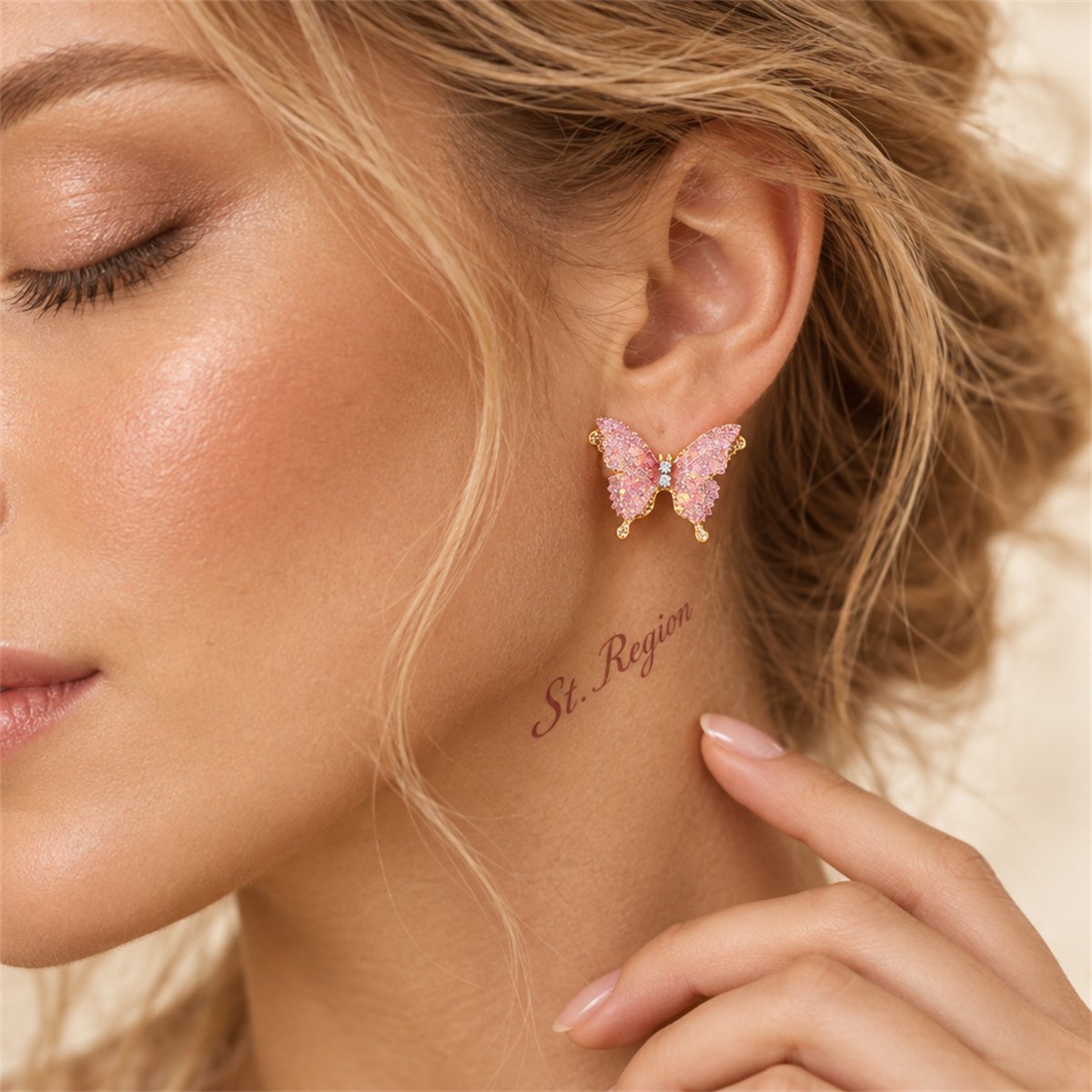 Cubic Zirconia and Polyester 18K Gold-Plated Butterfly Stud Earrings, gold stud earrings for women, styled look