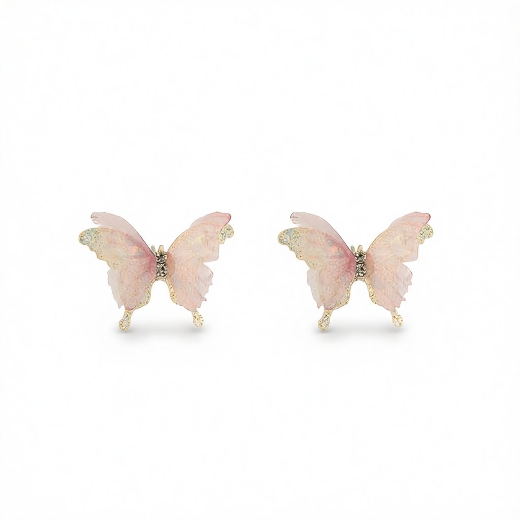 Cubic Zirconia and Polyester 18K Gold-Plated Butterfly Stud Earrings, gold stud earrings for women, everyday style, side view